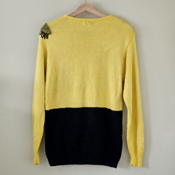 Viti Sweater Women M Black Yellow LS Crewneck Floral Y2K VTG Vintage Whimsical - Picture 14 of 14